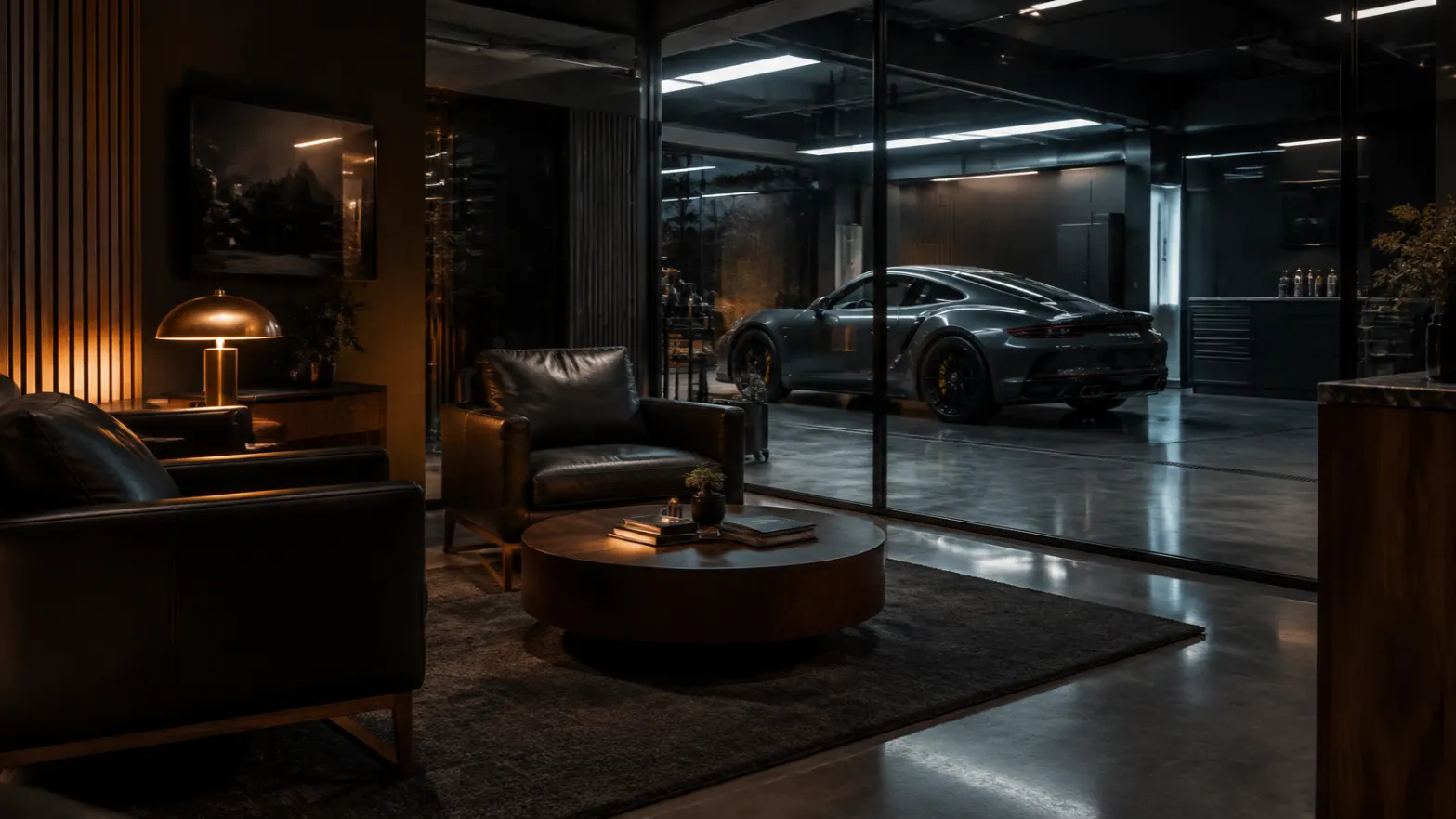 Client lounge overlooking the Marlow detailing studio