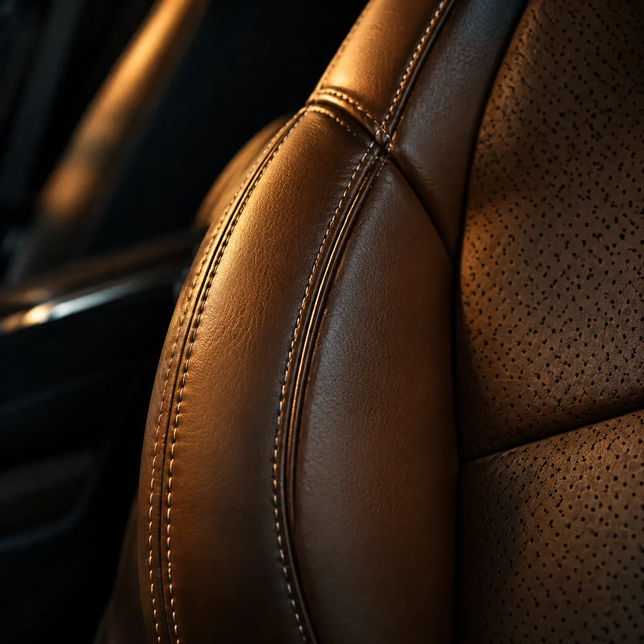 Tan leather seat stitching