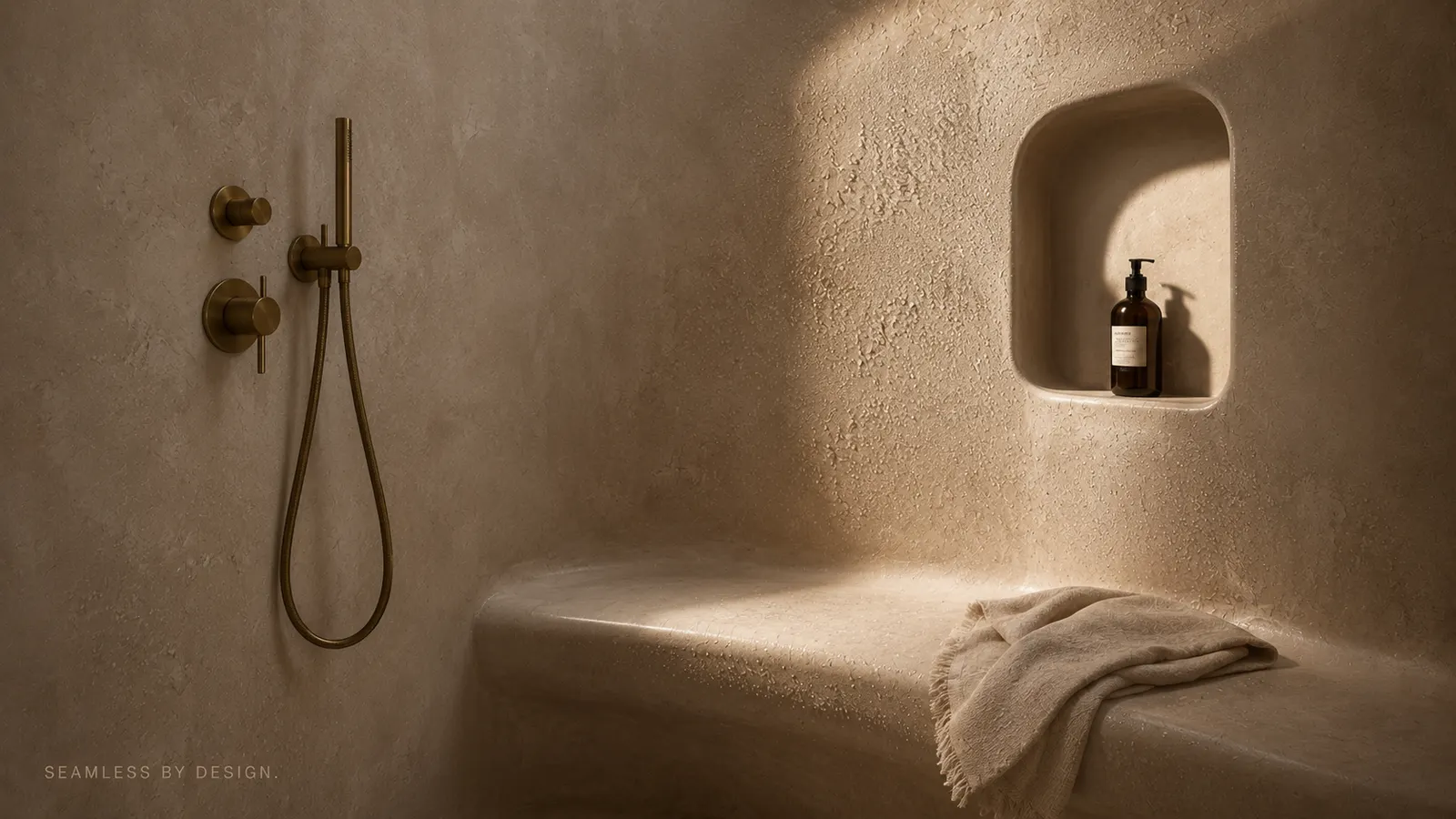 Microcement shower with a recessed niche