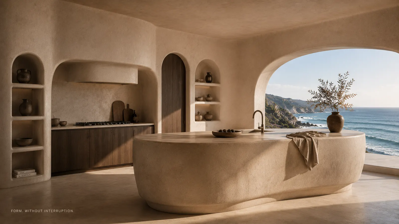 Stone bath and kitchen niche in a mineral finish