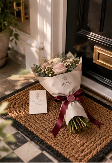 A bouquet left at the front door