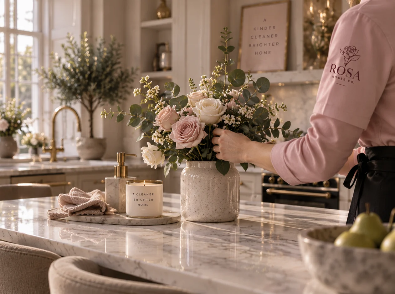 Fresh flowers arranged in a bright kitchen